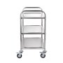 stainless steel VEVOR kitchen utility cart with three shelves and swivel caster wheels.