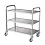VEVOR kitchen utility cart with three stainless steel shelves and four swivel caster wheels.