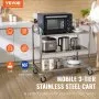 VEVOR Kitchen Utility Cart, 3 Tiers, Wire Rolling Cart with 204 KG Capacity, Steel Service Cart on Wheels, Metal Storage Trolley with 80mm Basket Curved Handle PP Liner 6 Hooks, for Indoor and Outdoor
