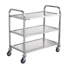 VEVOR Kitchen Utility Cart, 3 Tiers, Wire Rolling Cart with 450LBS Capacity, Steel Service Cart on Wheels, Metal Storage Trolley with 80mm Basket Curved Handle PP Liner 6 Hooks, for Indoor and Outdoor