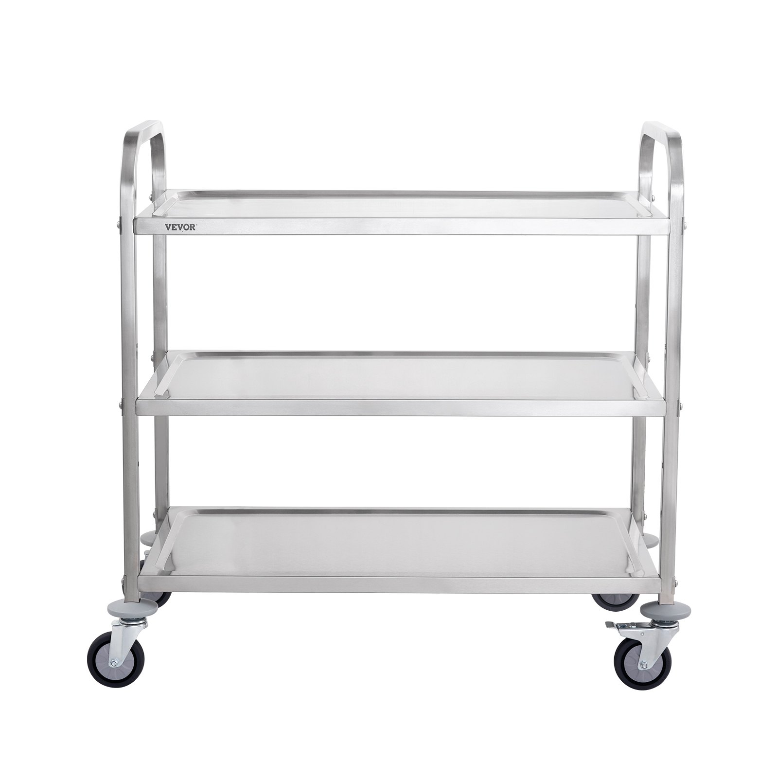 three-tier stainless steel VEVOR kitchen utility cart with wheels for easy mobility.