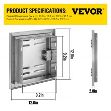 VEVOR Vented Access Door 12x12in Single Access Door with Vents, 304 Stainless Steel Outdoor Cooking Doors, Flush Mount Vented Utility Door with Lock, Beveled Frame Access for BBQ Island Grill Kitchen
