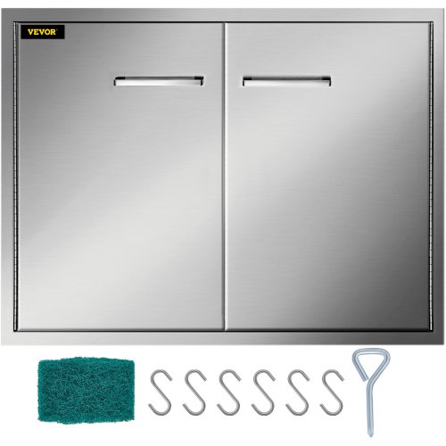 VEVOR Double BBQ Access Door, 33''Wx23''H Outdoor Kitchen Doors, Double Wall Construction Outdoor Cabinets with Hooks, Brushed 304 Stainless Steel BBQ Door, for BBQ Island Grill Station