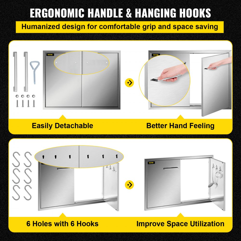 VEVOR Outdoor Kitchen Door 84x58cm Double Access Door Stainless Steel BBQ Door