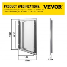 VEVOR BBQ Access Door 17W x 24H Inch, Vertical Single BBQ Door Stainless Steel with Recessed Handle, Outdoor Kitchen Doors for BBQ Island, Grill Station, Outside Cabinet