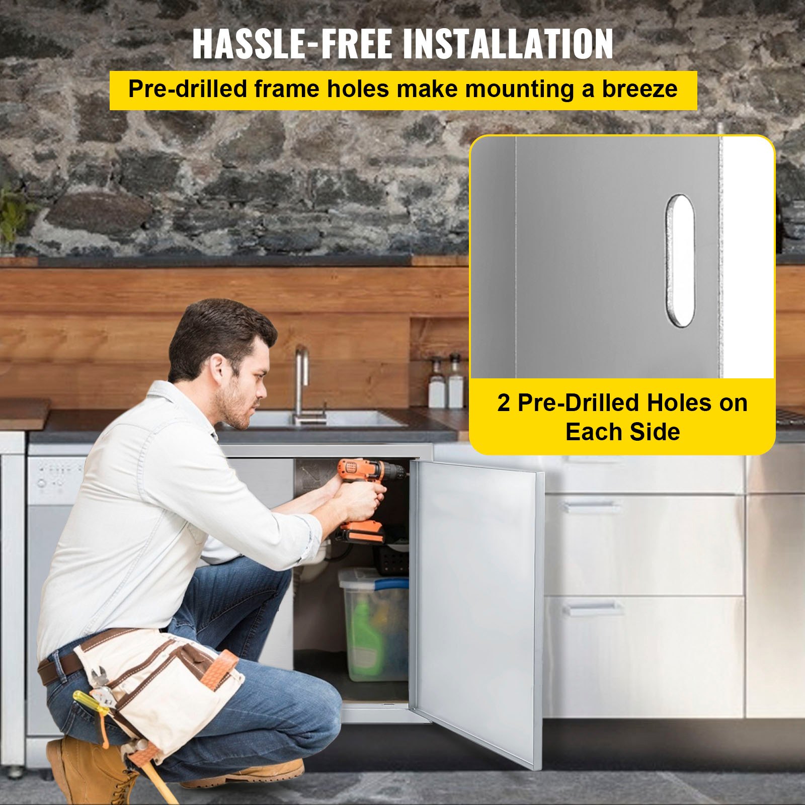 VEVOR BBQ Access Door 28 x 19 Inch, Double BBQ Door Stainless Steel with Recessed Handle, Outdoor Kitchen Doors for BBQ Island, Grill Station, Outside Cabinet