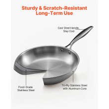 Triply Stainless Steel Frying Pan 3 Pcs Skillet 8 10 12 in for Dishwasher Silver