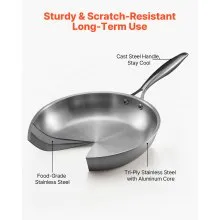 Triply Stainless Steel Frying Pan 3 Pcs Skillet 8 10 12 in for Dishwasher Silver