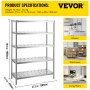 VEVOR Garage Shelf Heavy Duty Shelving 5-Tier 120 x 45 x180cm Stainless Steel