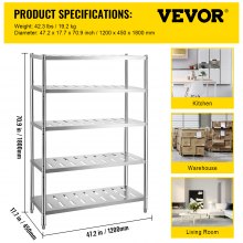 VEVOR Garage Shelf Heavy Duty Shelving 5-Tier 120 x 45 x180cm Stainless Steel