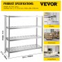 VEVOR Storage Shelf, 4-Tier Storage Shelving Unit, Stainless Steel Garage Shelf, 59.1 x 17.7 x 61 inch Heavy Duty Storage Shelving, 529 Lbs Total Capacity with Adjustable Height and Vent Holes