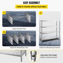 VEVOR Garage Shelf Heavy Duty Shelving 4-Tier 150x45x155cm Stainless Steel