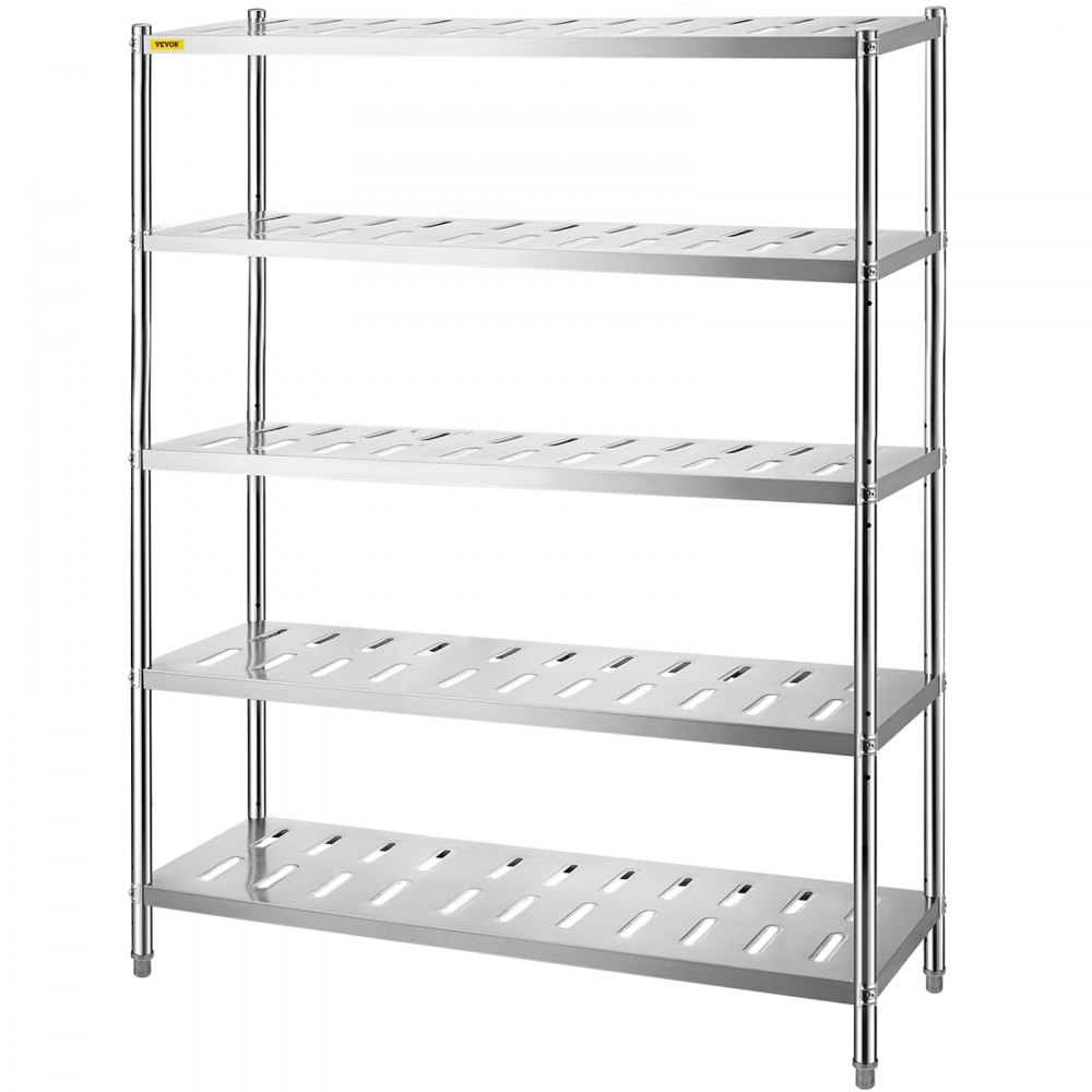 Estantería de almacenamiento VEVOR de 5 niveles, de acero inoxidable, para garaje, 150 x 45 x 180 cm, resistente, con capacidad total de 300 kg, con altura ajustable y orificios de ventilación.