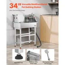 VEVOR 86.4 cm Dog Grooming Bath Tub Stainless Steel w Faucet for Pets