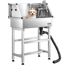 VEVOR 86.4 cm Stainless Steel Dog Washing Station, Pet Grooming Tub with Hot & Cold Faucet, Showerhead, Storage Rack, No-Bend All-in-One Bathtub, Home Wash Sink, Fits Small Cats and Dogs