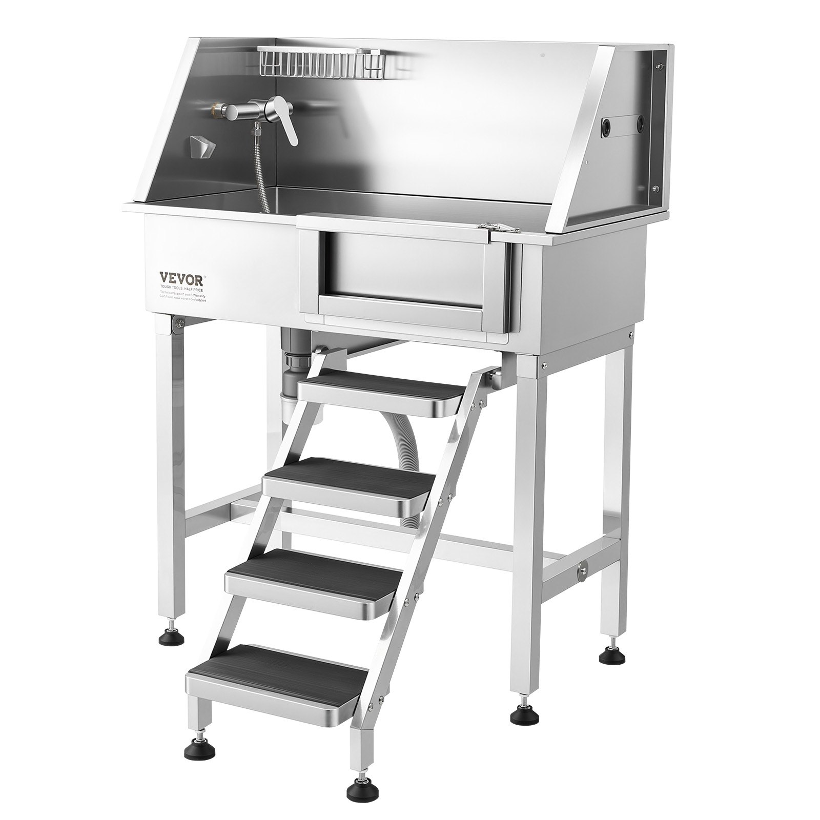 VEVOR 86.4 cm Dog Washing Station, Stainless Steel Pet Grooming Tub Bathtub, Professional Dog Wash Sink with Shower, Faucet, Soap Holder, Non-Slip Stairs Easy-Clean for Small Pets Cats (Right Door)