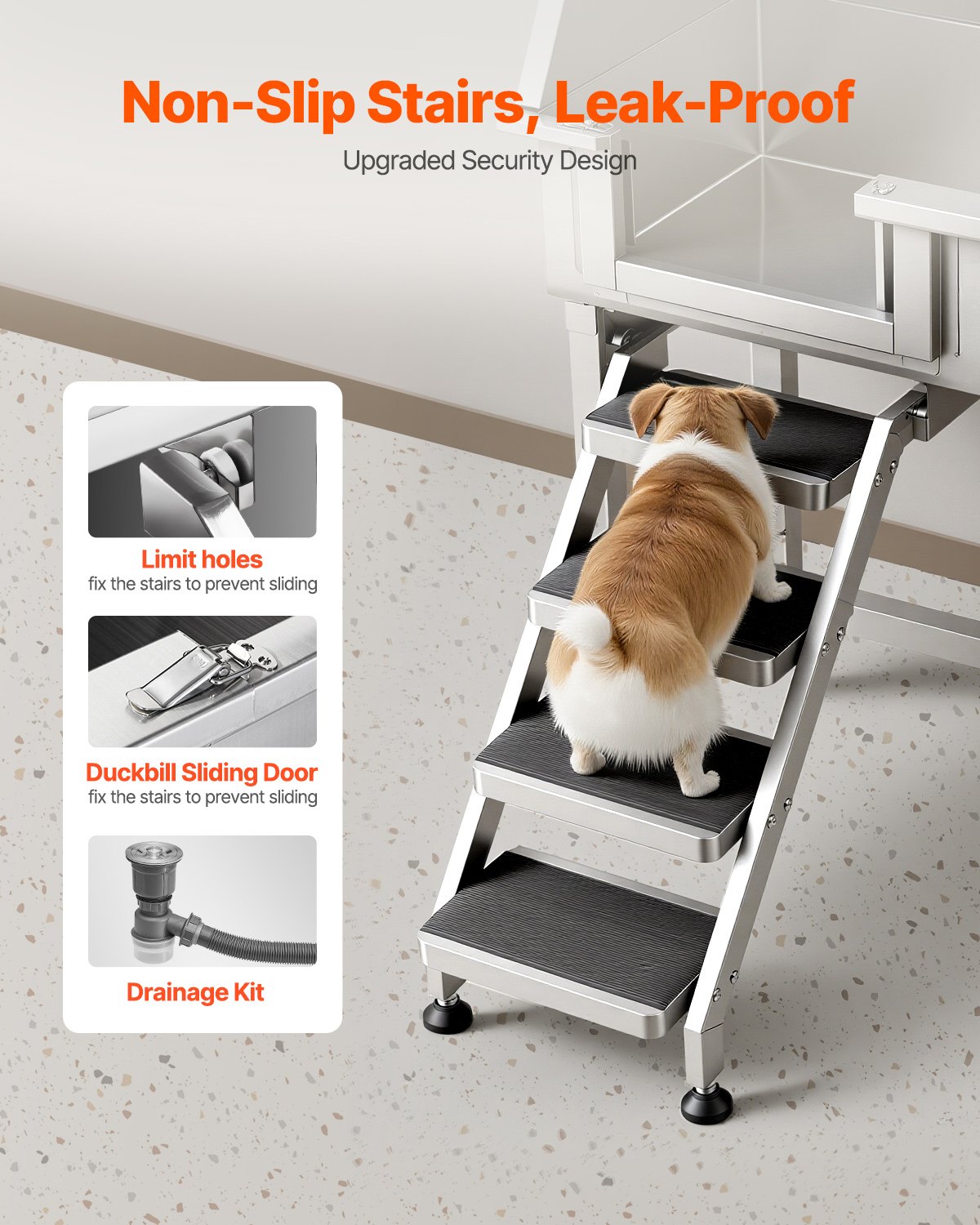 VEVOR 86.4 cm Dog Washing Station, Stainless Steel Pet Grooming Tub Bathtub, Professional Dog Wash Sink with Shower, Faucet, Soap Holder, Non-Slip Stairs Easy-Clean for Small Pets Cats (Left Door)