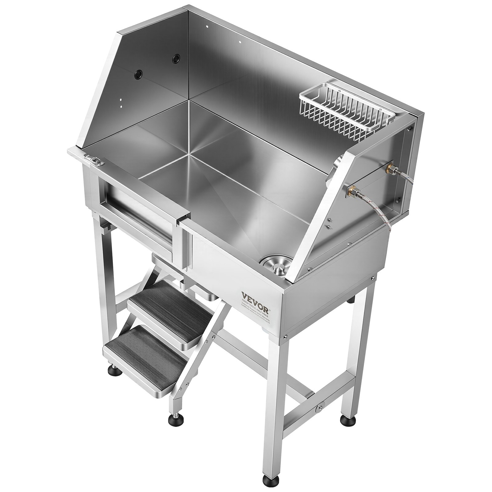 VEVOR 86.4 cm Dog Washing Station, Stainless Steel Pet Grooming Tub Bathtub, Professional Dog Wash Sink with Shower, Faucet, Soap Holder, Non-Slip Stairs Easy-Clean for Small Pets Cats (Left Door)