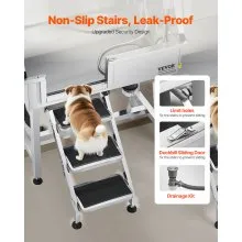 VEVOR 86.4 cm Dog Grooming Bath Tub Stainless Steel w Stairs Faucet Left Door