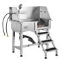 VEVOR 864MM Pet Dog Bathing Station w/Ramp, Professional Stainless Steel Dog Grooming Tub w/ Storage Drawer, Faucet,Rich Accessory, Dog Bathtub for Large,Medium,Small Pet, Washing Sink for Home(Right)