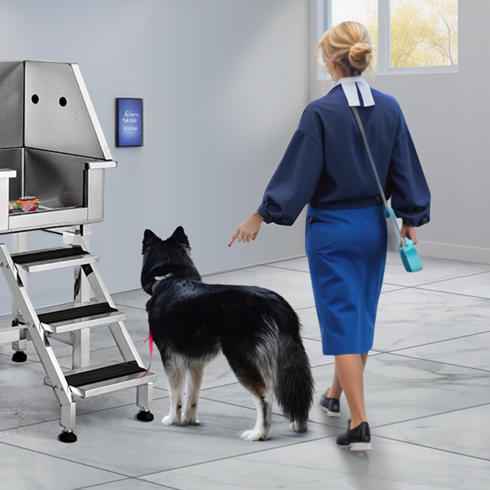 VEVOR 864MM Pet Dog Bathing Station w/Ramp, Professional Stainless Steel Dog Grooming Tub w/ Storage Drawer, Faucet,Rich Accessory, Dog Bathtub for Large,Medium,Small Pet, Washing Sink for Home(Right)