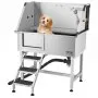 VEVOR Stainless Steel Dog Washing Station, 96.52 cm Pet Grooming Tub w/ Storage Stairs, Faucet & Showerhead & Soap Holder Dog Bathtub for Large & Medium & Small Pets (Left Door)