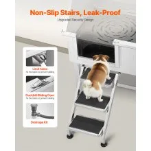 VEVOR 96.5 cm Dog Grooming Bath Tub Stainless Steel w Stairs Faucet Left Door