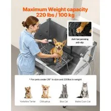 VEVOR 96.5 cm Dog Grooming Bath Tub Stainless Steel w Stairs Faucet Left Door