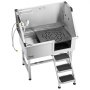 VEVOR 96.5 cm Stainless Steel Dog Washing Station, Pet Grooming Tub with Hot & Cold Faucet, Showerhead, Home Wash Sink, Fits Small and Medium Cats and Dogs, Non-Slip Stairs (Right Door)