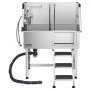 VEVOR 96.5 cm Stainless Steel Dog Washing Station, Pet Grooming Tub with Hot & Cold Faucet, Showerhead, Home Wash Sink, Fits Small and Medium Cats and Dogs, Non-Slip Stairs (Right Door)