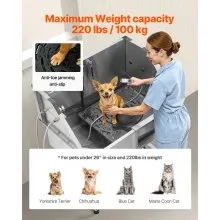 VEVOR 96.5 cm Dog Grooming Bath Tub Stainless Steel w Stairs Faucet Showerhead