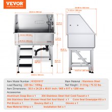 VEVOR 38Inch  96.5CM Pet Dog Bathing Station w/Ramp, Professional Stainless Steel Dog Grooming Tub w/ Storage Drawer, Floor Grate, Faucet, Dog Bathtub for Large,Medium,Small Pets, Washing Sink for Home(Left)