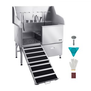 VEVOR Stainless Steel Dog Washing Station, 50 inch Pet Grooming Tub w/ Ramp, Faucet & Showerhead & Soap Holder Leash Dog Bathtub for Large & Medium & Small Pets (Left Door) | VEVOR US