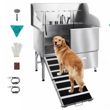 VEVOR Stainless Steel Dog Washing Station, 50 inch Pet Grooming Tub w/ Ramp, Faucet & Showerhead & Soap Holder Leash Dog Bathtub for Large & Medium & Small Pets (Left Door)