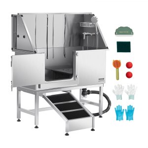 VEVOR Stainless Steel Dog Washing Station, 50 inch Pet Grooming Tub w/ Ramp, PE Water Filter Board, Faucet & Showerhead & Soap Holder Dog Bathtub for Large & Medium & Small Pets (Left Door) | VEVOR US