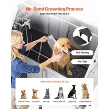 VEVOR 127 cm Dog Grooming Bath Tub Stainless Steel w Ramp Water Filter Left