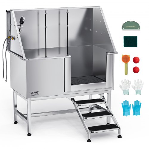 50 Inch Dog Grooming Bath Tub Stainless Steel w Stairs Water Filter