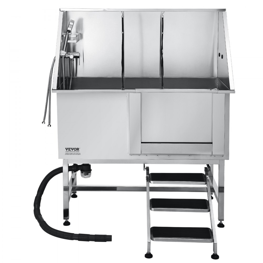 VEVOR Stainless Steel Dog Washing Station, 127 cm Pet Grooming Tub w/ Stairs, PE Water Filter Board, Faucet & Showerhead & Soap Holder Dog Bathtub for Large & Medium & Small Pets (Right Door)