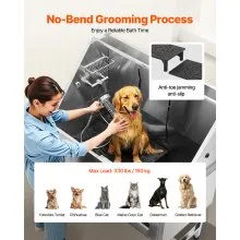 VEVOR 127 cm Dog Grooming Bath Tub Stainless Steel w Stairs Water Filter