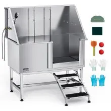 VEVOR 127 cm Dog Grooming Bath Tub Stainless Steel w Stairs Water Filter