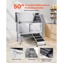 VEVOR 127 cm Dog Grooming Bath Tub Stainless Steel w Ramp Water Filter
