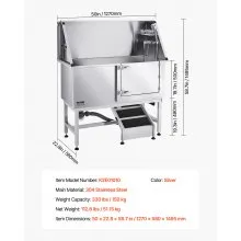 VEVOR 127 cm Dog Grooming Bath Tub Stainless Steel w Ramp Water Filter