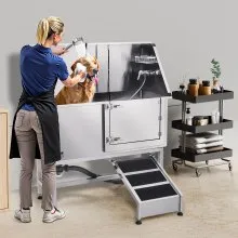 VEVOR 127 cm Dog Grooming Bath Tub Stainless Steel w Ramp Water Filter