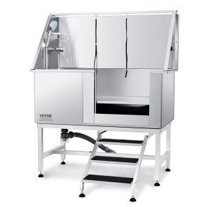 VEVOR 50″ Pet Dog Bathing Station w/Stairs, Professional Stainless Steel Dog Grooming Tub w/ Soap Box, Faucet,Rich Accessory, Dog Bathtub for Large,Medium,Small Pets, Washing Sink for Home Right | VEVOR US