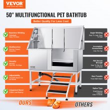 VEVOR 50" Pet Dog Bathing Station w/Stairs, Professional Stainless Steel Dog Grooming Tub w/ Soap Box, Faucet,Rich Accessory, Dog Bathtub for Large,Medium,Small Pets, Washing Sink for Home Right