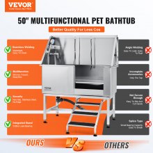 VEVOR 50" Pet Dog Bathing Station w/Stairs, Professional Stainless Steel Dog Grooming Tub w/ Soap Box, Faucet,Rich Accessory, Dog Bathtub for Large,Medium,Small Pets, Washing Sink for Home Right