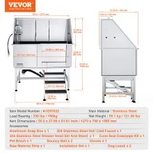 VEVOR 50" Pet Dog Bathing Station w/Stairs, Professional Stainless Steel Dog Grooming Tub w/ Soap Box, Faucet,Rich Accessory, Dog Bathtub for Large,Medium,Small Pets, Washing Sink for Home Right