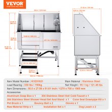 VEVOR 1.27M Badestation til hunde til kæledyr m/trapper, professionelt hundeplejekar i rustfrit stål m/ sæbekasse, vandhane, rigt tilbehør, hundebadekar til store, mellemstore, små kæledyr, vaskevask til venstre hjemme