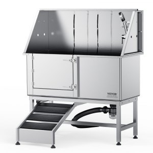 VEVOR 50″ Pet Dog Bathing Station w/Ramp, Professional Stainless Steel Dog Grooming Tub w/ Soap Box, Faucet,Rich Accessory, Dog Bathtub for Large,Medium,Small Pets, Washing Sink for Home Left | VEVOR US