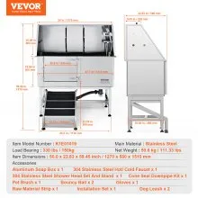 VEVOR 50" Pet Dog Bathing Station w/Ramp, Professional Stainless Steel Dog Grooming Tub w/ Soap Box, Faucet,Rich Accessory, Dog Bathtub for Large,Medium,Small Pets, Washing Sink for Home Left